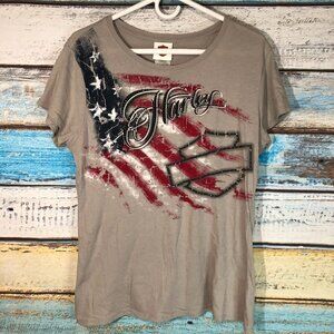 Harley Davidson Rommel New Castle DE Gray Scoop Neck T-Shirt Womens XL Biker USA